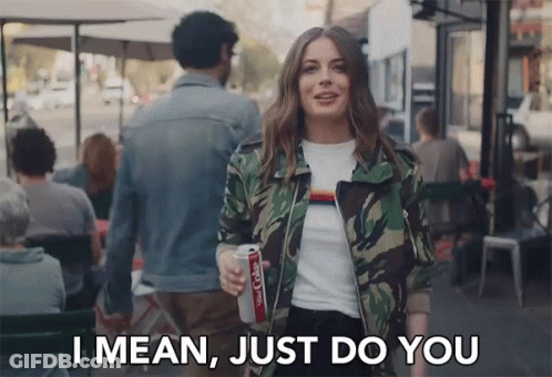 Woman In Camouflage Jacket Holding Coke Saying Do You GIF