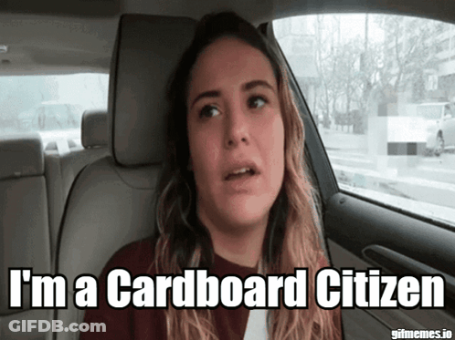 Woman In Car Saying I'm A Cardboard Citizen GIF