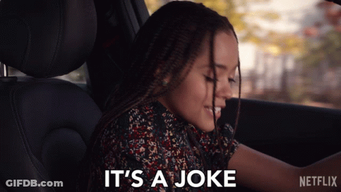 Woman In Car Saying It's A Joke GIF