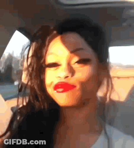Woman In Car With Red Lipstick GIF