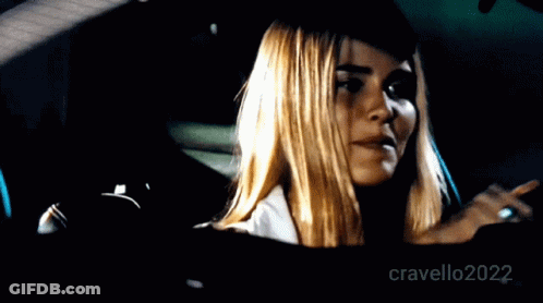 Woman In Car With Red Text Pussy GIF