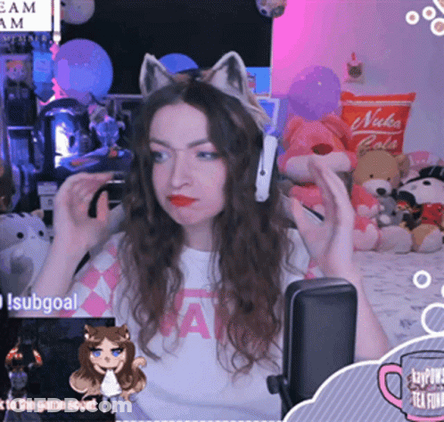 Woman In Cat Ear Headband Playing Video Game With Nuka Cola Can GIF