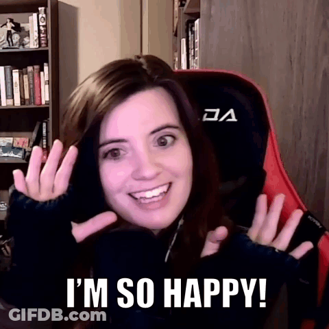 Woman In Chair Saying I'm So Happy GIF