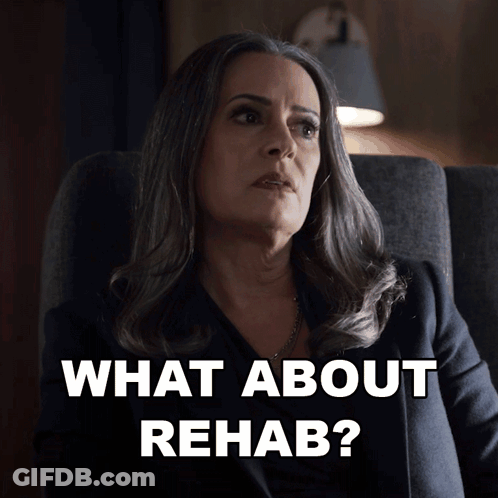 Woman In Chair Saying What About Rehab GIF