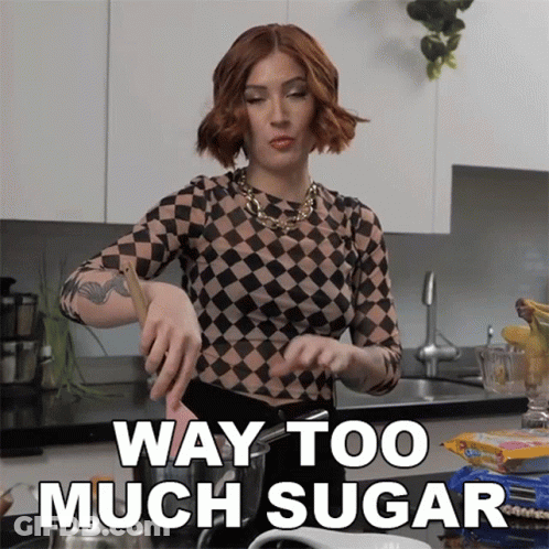 Woman In Checkered Shirt Says Way Too Much Sugar GIF