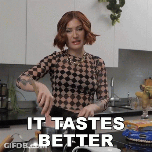 Woman In Checkered Top Cooking It Tastes Better GIF