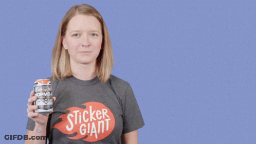 Woman In Cheers Shirt Holding Hopmoo Can GIF