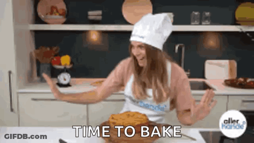 Woman In Chef Hat Says Time To Bake GIF