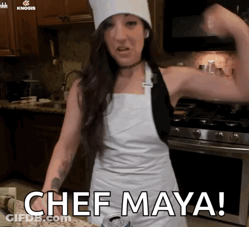 Woman In Chef's Hat Apron Says Chef Maya GIF