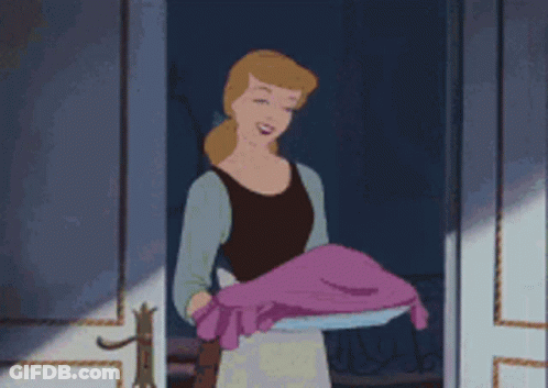Woman In Cinderella Costume Holding Pink Blanket GIF