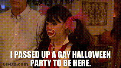 Woman In Clown Costume Talking About Gay Halloween Party GIF