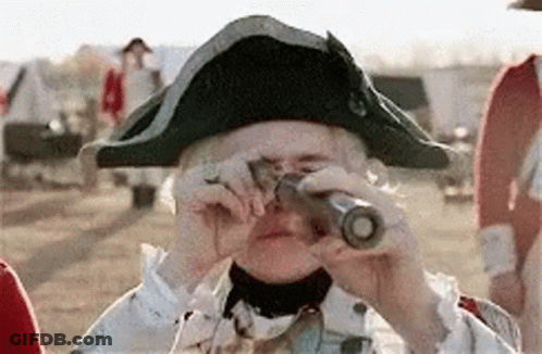 Woman In Colonial Uniform Looking Through Telescope GIF