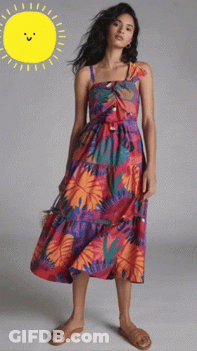 Woman In Colorful Dress With Smiling Sun GIF