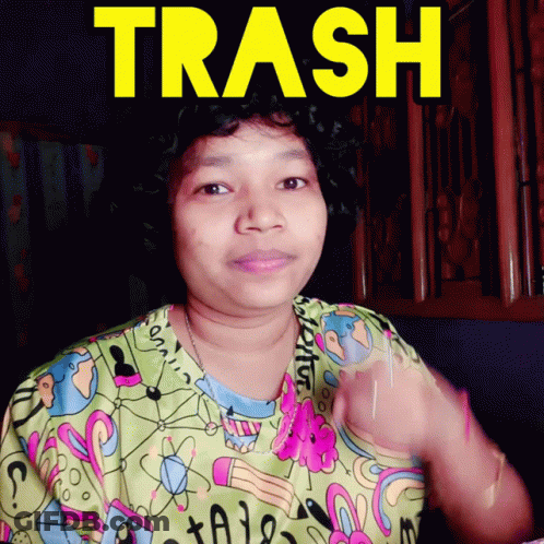 Woman In Colorful Shirt Saying Trash GIF
