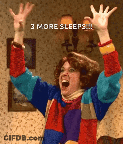 Woman In Colorful Sweater Celebrating 3 More Sleeps GIF