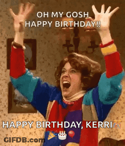 Woman In Colorful Sweater Celebrating Birthday Arms Up GIF