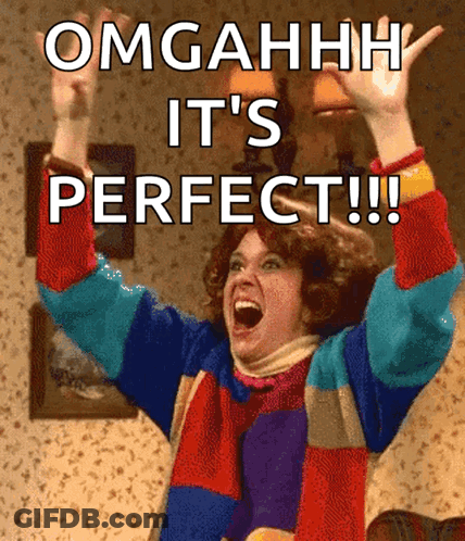 Woman In Colorful Sweater Saying Omgahh It's Perfect GIF