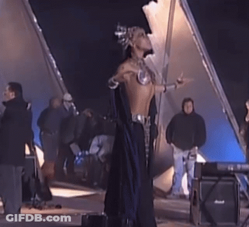 Woman In Costume Dancing In Front Of Crowd GIF