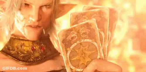 Woman In Costume Holding Cards GIF