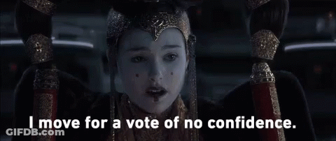 Woman In Costume Saying I Move For A Vote Of No Confidence GIF
