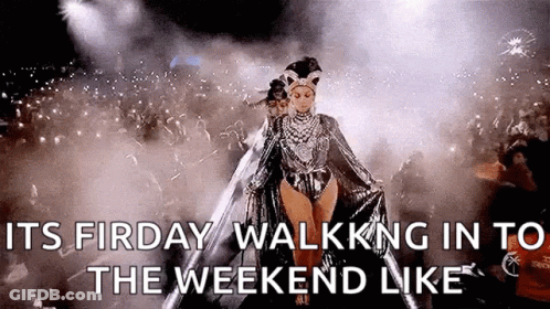 Woman In Costume Walking Into Concert Crowd GIF