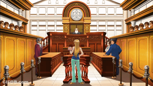 Woman In Courtroom Holding Paper GIF