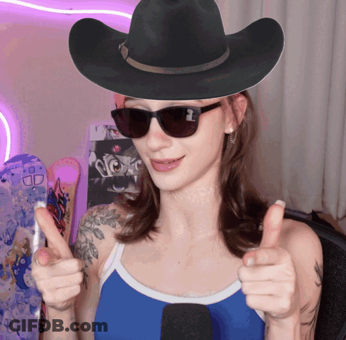 Woman In Cowboy Hat And Sunglasses Thumbs Up GIF