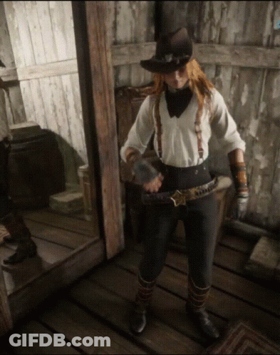 Woman In Cowboy Hat And Suspenders GIF