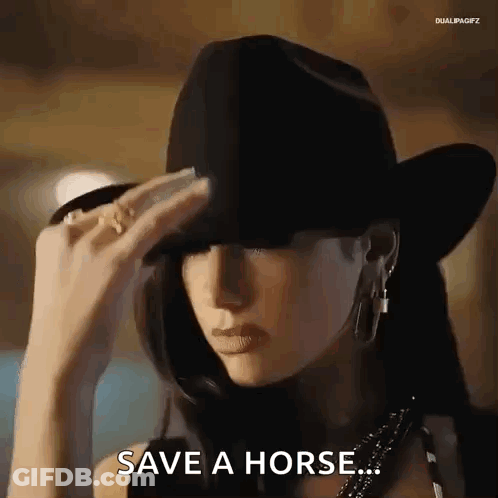 Woman In Cowboy Hat Saying Save A Horse GIF