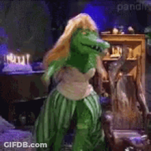 Woman In Crocodile Costume Dancing With Candles GIF