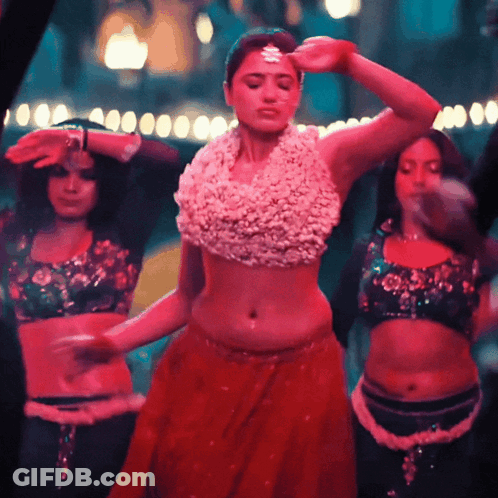 Woman In Crop Top Dancing With Two Women GIF