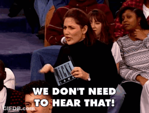 Woman In Crowd Saying We Don't Need To Hear That GIF