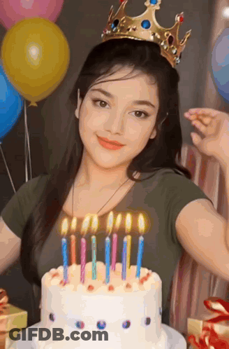 Woman In Crown With Birthday Cake And Candles GIF