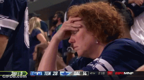 Woman In Dallas Jersey Holding Head Watching Football GIF