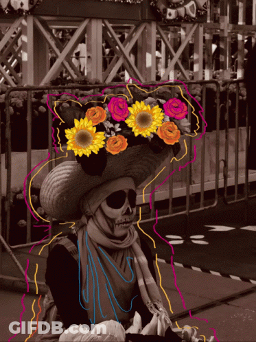 Woman In Day Of The Dead Costume With Flowers GIF