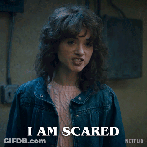 Woman In Denim Jacket Saying I Am Scared GIF
