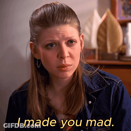 Woman In Denim Jacket Saying I Made You Mad GIF