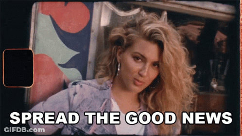 Woman In Denim Jacket Says Spread The Good News GIF