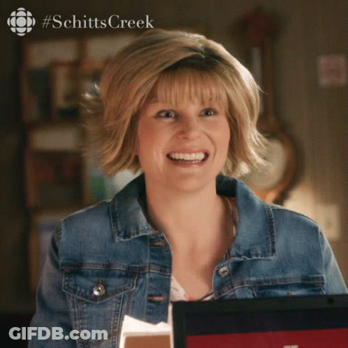 Woman In Denim Jacket Smiling #SchittsCreek GIF