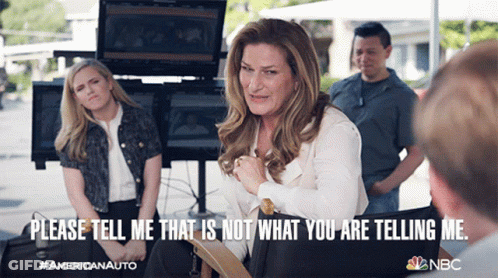 Woman In Director's Chair Saying Please Tell Me That Is Not GIF