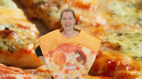 Woman In Dr. Oetker Costume With Pizza GIF