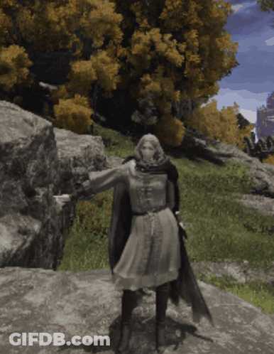Woman In Dress And Cape On Rock GIF