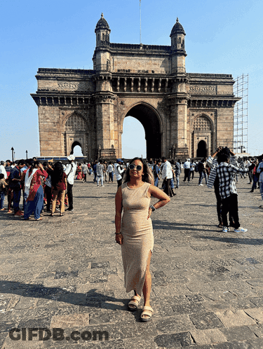 Woman In Dress At Gateway Of India GIF