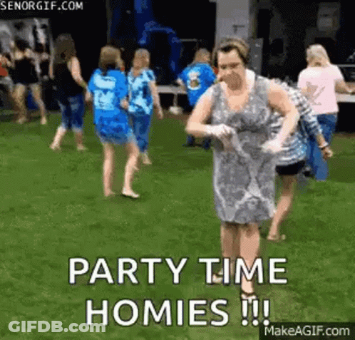 Woman In Dress Dancing In Grass With Crowd GIF