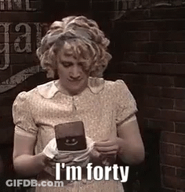 Woman In Dress Holding Cell Phone Saying I'm Forty GIF