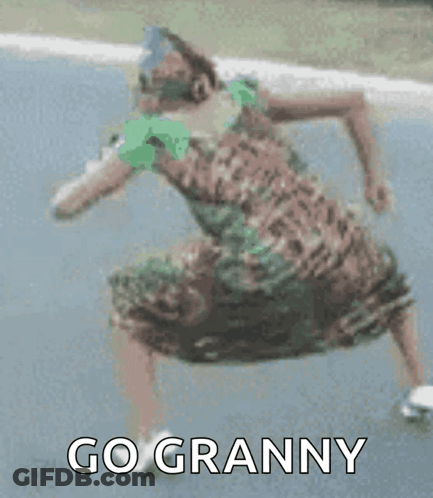 Woman In Dress Squatting With Go Granny GIF