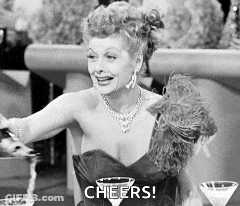 Woman In Dress With Martini And Wine GIF
