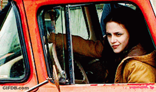 Woman In Driver's Seat Of Orange Truck GIF