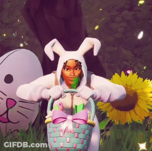 Woman In Easter Bunny Costume Holding Basket GIF