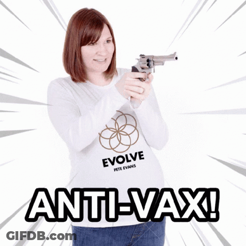 Woman In Evolve Pete Evans Shirt Holding Gun GIF